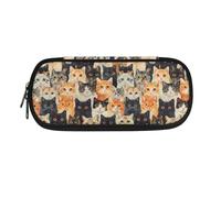 Astuccio rosa con criceto giallo, astuccio per matite e cosmetici, organizer per cancelleria per bambini, per la scuola dei bambini, Anime Gatto Nero Arancione, 8.8"x1.7"x4.1", Astuccio