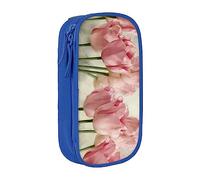 Astuccio rosa con tulipani di medie dimensioni, portapenne con doppia cerniera per lavoro, carino, Blu, Taglia unica, Valigia