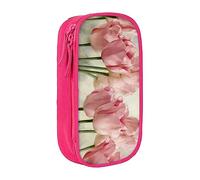 Astuccio rosa con tulipani di medie dimensioni, portapenne con doppia cerniera per lavoro, carino, rosa, Taglia unica, Valigia