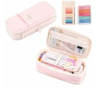Astuccio Rosa, Grande Capacità, Due Blocchi di Appunti Adesivi, Robusto, Estetico, Per Ragazze, Adolescenti, Scuola e Ufficio
