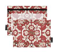 Astuccio rosso e bianco con motivo barocco 3 anelli con finestra trasparente anelli astuccio con cerniera occhielli rinforzati raccoglitore 3 anelli per riporre studenti scolastici forniture per