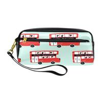 Astuccio rosso Londra a due piani con autobus a due piani in pelle PU astuccio per cancelleria con cerniera per ragazzi ragazze scuola e ufficio forniture