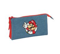 SUPER MARIO - Astuccio triplo, astuccio per bambini, ideale per bambini in età scolastica, comodo e versatile, qualità e resistenza, 22 x 3 x 12 cm