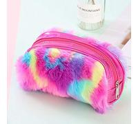 Astuccio scolastico arcobaleno in peluche per ragazze, astuccio con paillettes carino, grande astuccio per cartuccia, kit di cancelleria coreano kawaii, viola