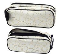 Astuccio scolastico bianco con cuori d'oro a due scomparti