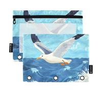 Astuccio scolastico con finestra trasparente, gabbiano bianco che vola sopra gli anelli del mare, astuccio trasparente con finestra e occhielli a tre anelli per scuola, ufficio e casa, multicolore, 2