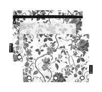 Astuccio scolastico con finestra trasparente nero romantico San Valentino rose grande astuccio con cerniera occhielli rinforzati 3 anelli raccoglitore scuola classe ufficio organizzatori multicolore 2