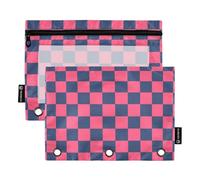 Astuccio scolastico con finestra trasparente viola e blu a quadri americani, grandi e robusti, 3 anelli, astuccio per ufficio e scuola, cosmetici, multicolore, 2 pezzi