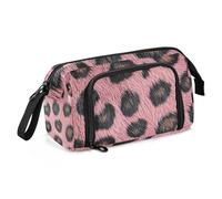Astuccio scolastico con texture leopardata color cipria, grande capacità, astuccio multifunzionale per bambini da viaggio