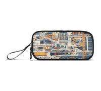 Astuccio scolastico di grande capacità per bambini, astuccio per matite per scuola superiore con manico, costruzione di edifici alti bulldozer