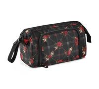 Astuccio scolastico di grande capacità portamatite con manico astuccio con cerniera per ragazze viaggio rosso e nero vintage fiori rosa lapiceras estuche para mujer