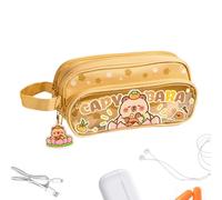 Astuccio scolastico per scuola, grande capacità, borsa per forniture scolastiche, forniture scolastiche estetiche, borsa portapenne per gomma, forbici note adesive e ragazze, marrone, Se