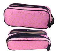 Astuccio scolastico rosa con cuori dorati, a due scomparti