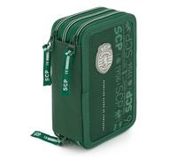 Astuccio scolastico ufficiale Sporting CP - Custodia scolastica ufficiale Sporting CP - Poliestere Verde con materiale incluso - 3 vassoi con penne, matite, righello, temperamatite 20 x 12,5 x 6,5 cm
