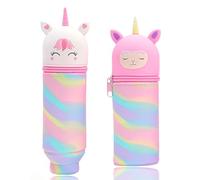 Astuccio Scuola 2 in 1 in Morbido Silicone, 2 PCS Astuccio Telescopico, Astuccio Portapenne Animali Silicone, Portapenne da Tavolo, Astuccio 2 In 1 con Cerniera, per Ragazzi e Ragazze