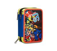 Astuccio Scuola 3 Scomparti - Facce da SJ Boy Bambino - Completo di Matite, Pennarelli - Azzurro