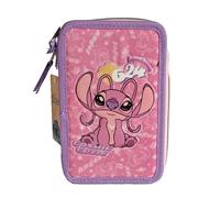 Astuccio Scuola 3 Zip Angel Stitch 3D Glitterato Rosa 44 Pezzi Portapenne Matite