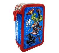CARTOON Astuccio Scuola 3 Zip Avengers, Marvel, multiscomparto, Completo 44 Pezzi, Colori Giotto, 20 x 13 x 6 cm