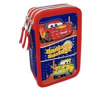 Astuccio Scuola 3 Zip Cars, Disney, multiscomparto, Completo 44 Pezzi, Colori Giotto, 20 x 13 x 6 cm