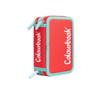 Astuccio Scuola 3 Zip Colourbook Bicolor Rosso Portapenne Matite Pastelli Nuovo