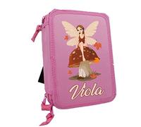 Astuccio Scuola 3 Zip Completo di 33 Pezzi con nome Bambina Astuccio portatutto Portapastelli Fata Fatina Colorato Completo di Penne Pastelli Pennarelli Righello Temperino Gomma Taccuino