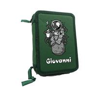 Astuccio Scuola 3 Zip Completo di 33 Pezzi con nome Bambino Astuccio portatutto Portapastelli Astronauta Spazio Astro Rosso Completo di Penne Pastelli Pennarelli Righello Temperino Gomma Taccuino