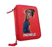 Astuccio Scuola 3 Zip Completo di 33 Pezzi con nome Bambino Astuccio portatutto Portapastelli Basket Pallacanestro Rosso Completo di Penne Pastelli Pennarelli Righello Temperino Gomma Taccuino