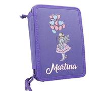 Astuccio Scuola 3 Zip Completo di 33 Pezzi con nome Bambino Astuccio portatutto Portapastelli Fata Fatina Colorato Completo di Penne Pastelli Pennarelli Righello Temperino Gomma Taccuino