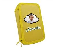 Astuccio Scuola 3 Zip Completo di 33 Pezzi con nome e Foto Bambino Bambina Astuccio portatutto Portapastelli Colorato Completo di Penne Pastelli Pennarelli Righello Temperino Gomma Taccuino