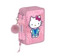 VARZI Astuccio 3 zip Hello Kitty per la scuola: pratico, spazioso e colorato, ideale per organizzare penne, matite e accessori scolastici, per ogni amante di Hello kitty 1956