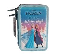 Astuccio Scuola 3 Zip Frozen 3D Glitterato Blu Portapenne Matite Pastelli Nuovo