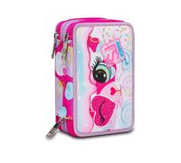 Astuccio Scuola 3 Zip HEART LOLLY Rosa Attrezzato con Matite Pennarelli e altro