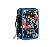 Astuccio Scuola 3 Zip Nero Navybush Boy Completo di Matite Penne e Pennarelli