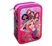 Astuccio Scuola 3 Zip, Principesse, Disney, multiscomparto, Completo 44 Pezzi, Colori Giotto, 20 x 13 x 6 cm