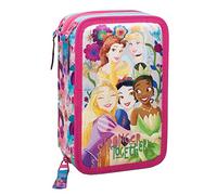 ASTUCCIO SCUOLA 3 ZIP PRINCIPESSE PER DISNEY PRINCESS FAN - COMPLETO DI 44 PEZZI - PRODOTTO UFFICIALE (CELESTE/ROSA)