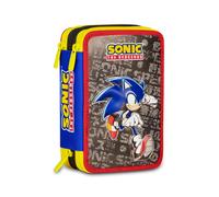 Astuccio Scuola 3 zip Sonic Blu Triplo Scomparto Portapenne Attrezzato Contenuto