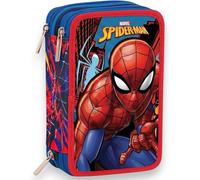 Astuccio Scuola 3 Zip Spiderman Rosso Portapenne Pastelli Multiscomparto Nuovo