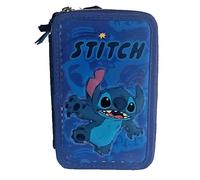 Astuccio Scuola 3 Zip Stitch 3D Blu Portapenne Matite Pastelli Nuovo