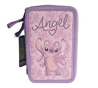 Astuccio Scuola 3 Zip Stitch Angel 3D Glitterato Rosa Portapenne Matite Pastelli