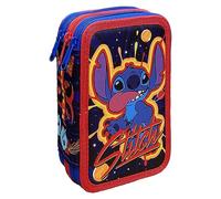Astuccio Scuola 3 Zip, Stitch blu, Disney, 3 scomparti, Completo 44 Pezzi, Colori Giotto, 20 x 13 x 6 cm