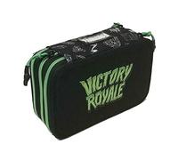 Astuccio Scuola Compatibile con Fortnite Victory Royale 3 Zip Completo Triplo Nero Verde
