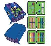Astuccio Scuola con Accessori di Sonic Prime - Colore Viola e Blu - 12,5x6,5x18,5 cm - Fabbricato in Poliestere - Astuccio 3 Scomparti con Chiusura a Cerniera - Prodotto Originale Elaborato in Spagna