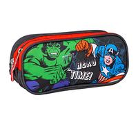 Astuccio Scuola degli Avengers - Multicolor - 22,5x8x10 cm - Astuccio 2 Scomparti - 100% Poliestere - con Cerniera - Stampa di Hulk, Spiderman e Capitan America -Prodotto Originale Elaborato in Spagna