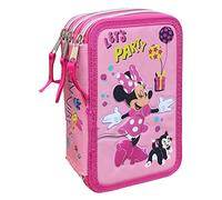 Astuccio Scuola, Disney, Minnie Mouse, 3 Zip, multiscomparto, Completo 44 Pezzi, Colori Giotto, 20 x 13 x 6 cm, rosa - MIN0794