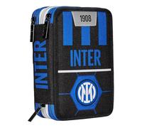 ASTUCCIO SCUOLA FC INTER 3 PIANI ZIP COMPLETO + omaggio portachiave calcio e doppio set colori - 12 pastelli e 12 pennarelli
