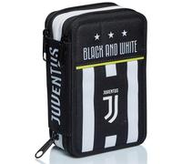 Astuccio Scuola Juventus 3 Zip Bianco Nero Triplo Scomparto Completo di Matite P