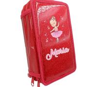 Astuccio Scuola per Bambina Personalizzato con Nome Zip Completo di 33 Pezzi Bambina Ballerina portatutto Portapastelli Colorato Completo di Penne Pastelli Pennarelli Righello Temperino Gomma Taccuino