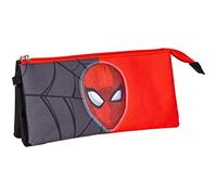 Astuccio Scuola per Bambini di Spiderman - Rosso e nero - 22,5x2x11,5 cm - Astuccio 3 Scomparti - in Poliestere - Chiusura a Cerniera - Stampa di Spiderman - Prodotto Originale Elaborato in Spagna