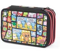 Astuccio Scuola Pera Toons Nero Blu Triplo 3 Zip Completo con Colori + Portachiavi Omaggio