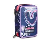 Astuccio Scuola Seven 3 Scomparti - Rock on Girl Ragazza - Completo di Matite, Pennarelli - Blu